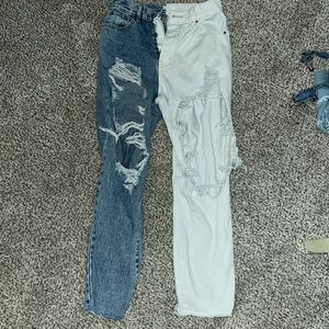 split blue and white jeans from pacsun size 27